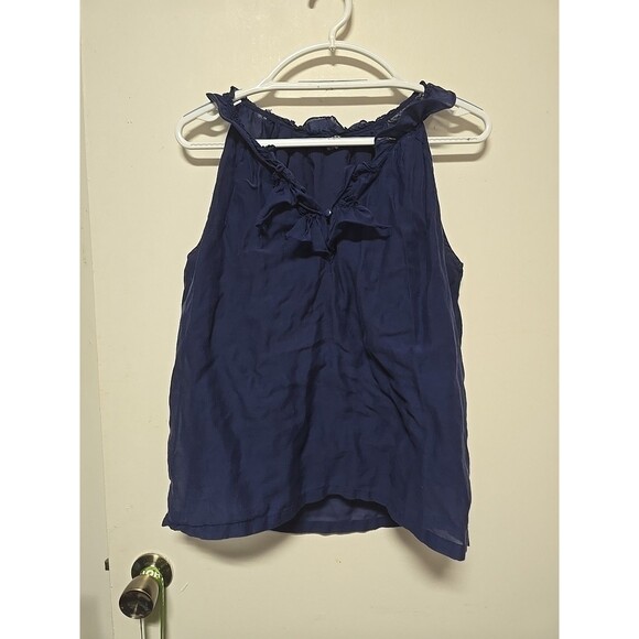 J Crew Embroidered V Neck SLEEVELESS Blouse Navy Blue Size Small - Picture 1 of 8